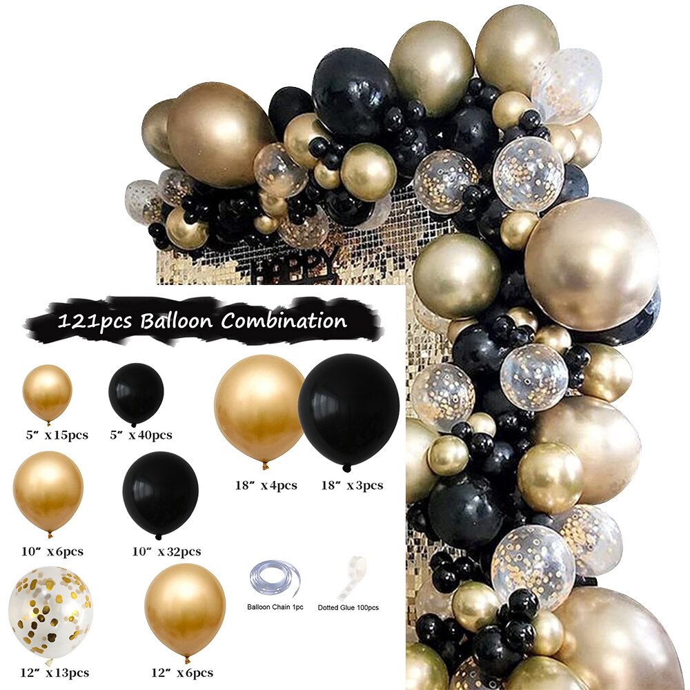 Gold Metallic Balloon Arch Garland Kit Black Latex Baloon Wedding Birthday Party Anniversary Baby Shower Decoration Globos Inflatable Decorations