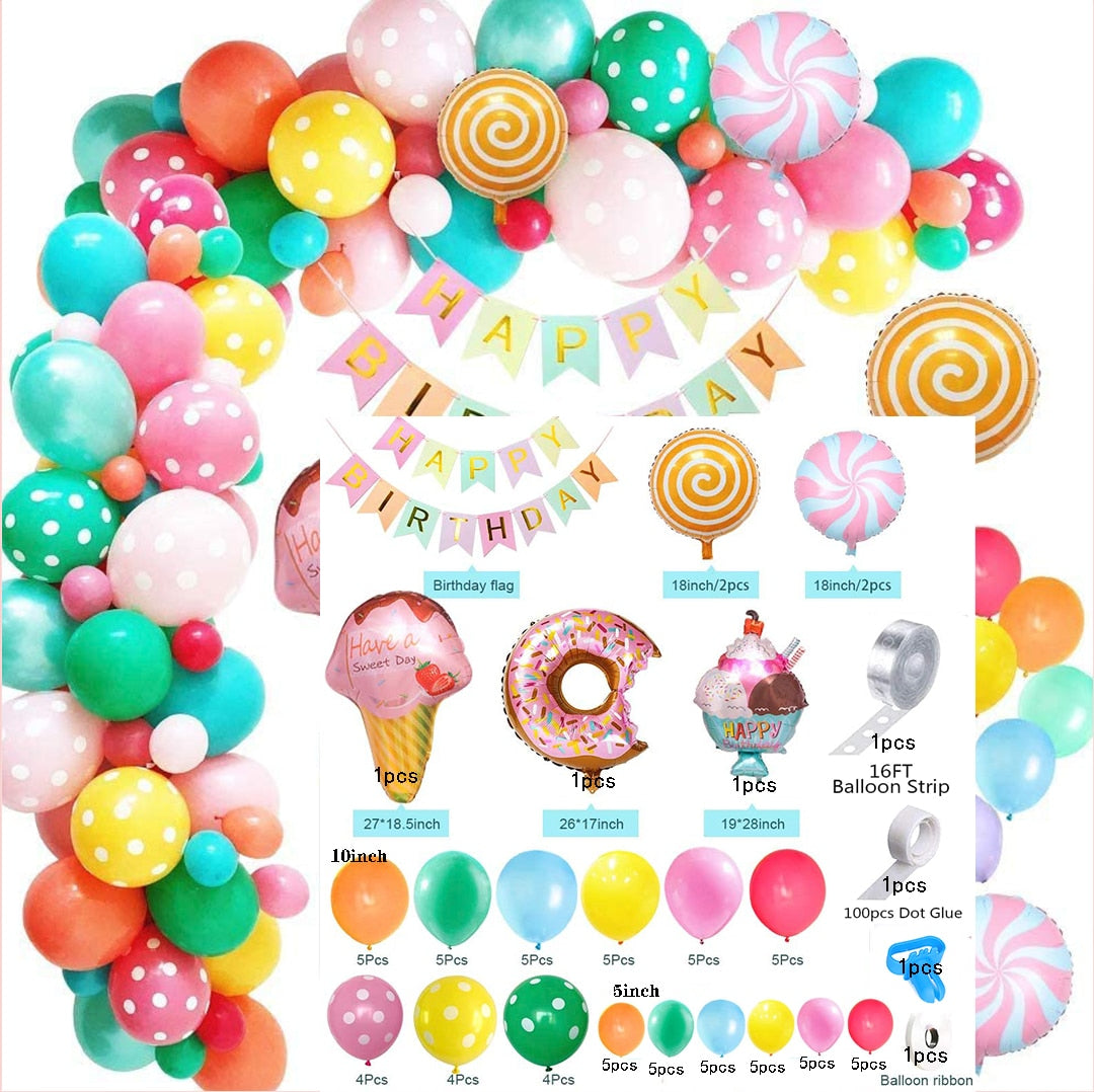 Donut Ice Cream Party Number Balloons Garland Arch Kit Doughnut Backdrop Birthday Photo Props Favor Decorations Supply Inflatable