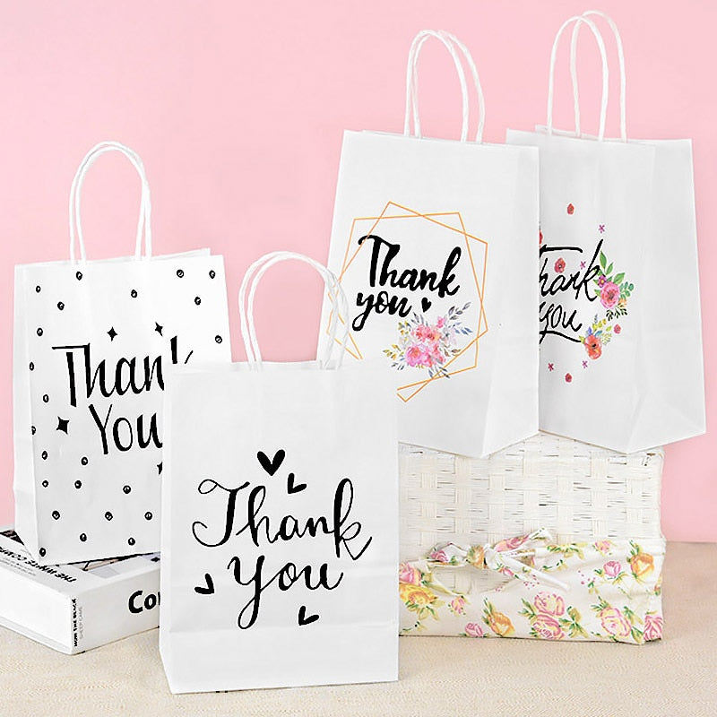 pcs Kraft Paper Bags Thank Gift Packaging Handle Wedding Birthday Party Favors Candy Cookie Present Bag Supplies 