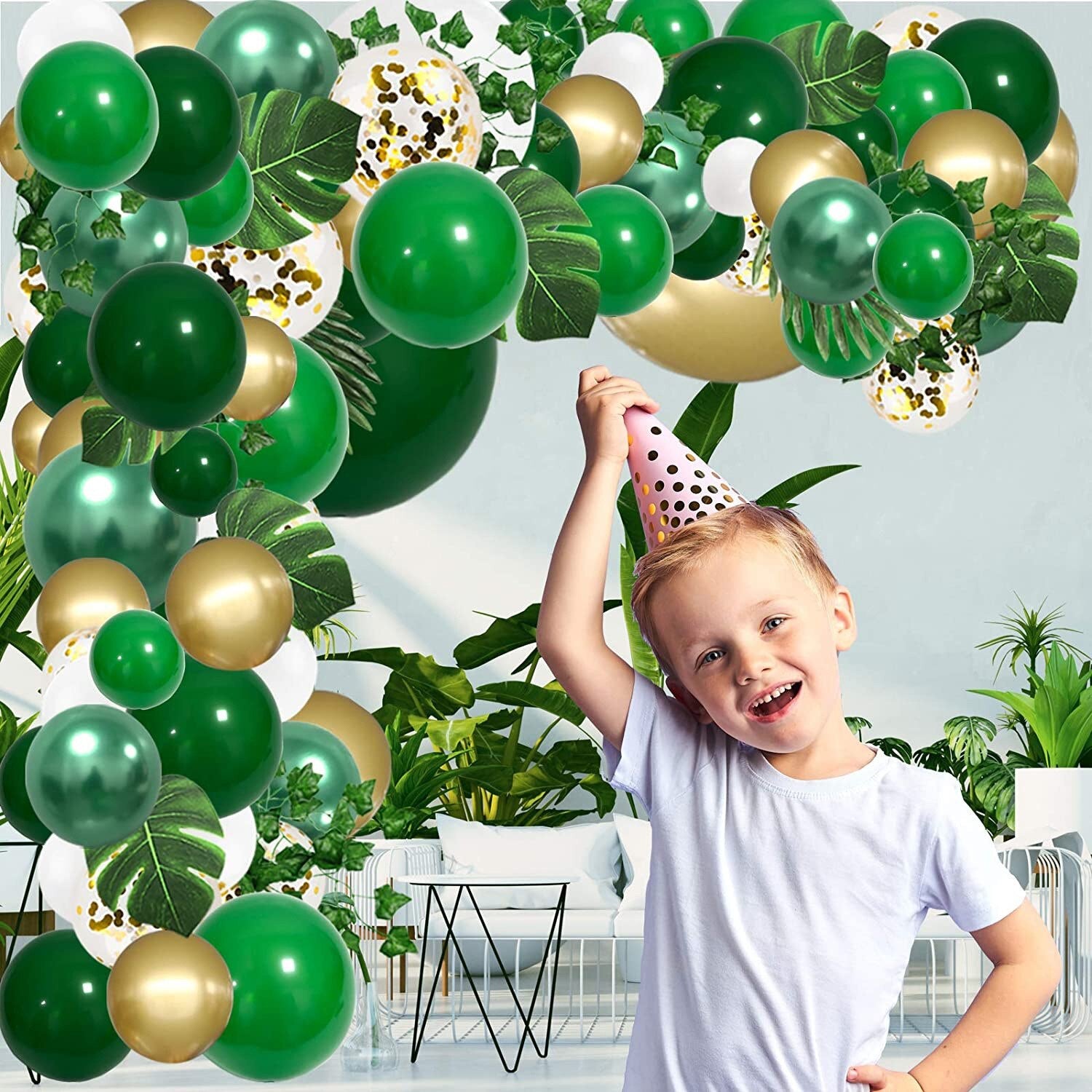 Jungle Theme Party Decoration Green Tropical Palm Leaf Latex Confetti Balloon Set Spring Birthday Supplies 