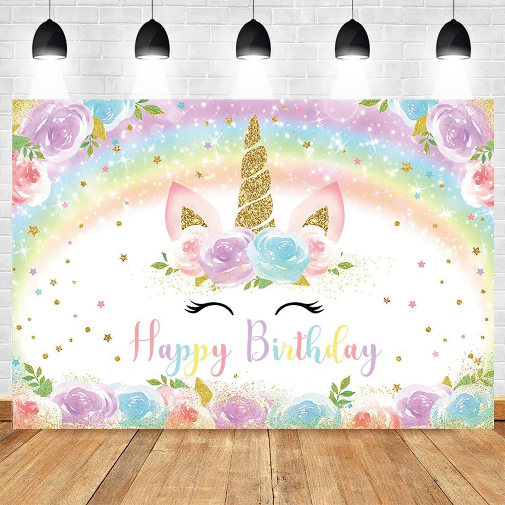 Rainbow Unicorn Backdrop Newborn Baby Shower Birthday Party Decor Photography Background Photophone Studio Shoots Photographic 