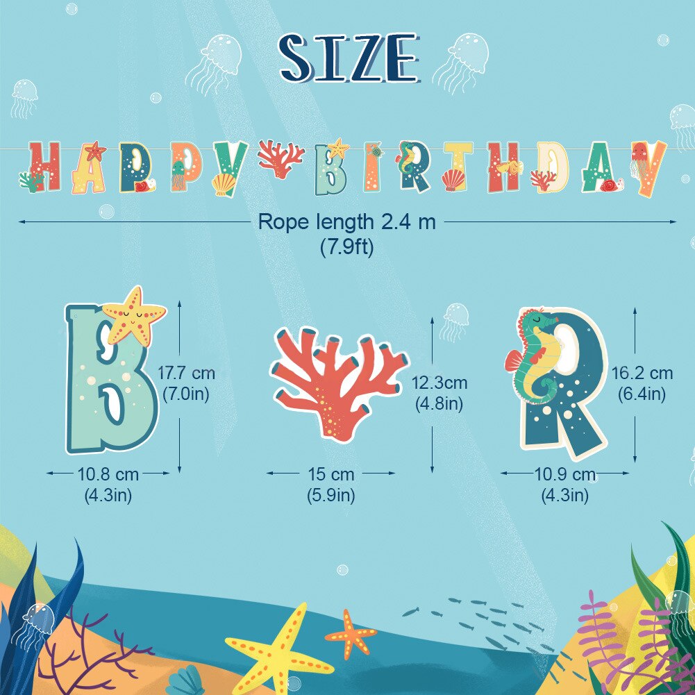 Underwater World Birthday Party Decoration Balloon Set Banner Cake Topper Boy Girl rd th Supplies 