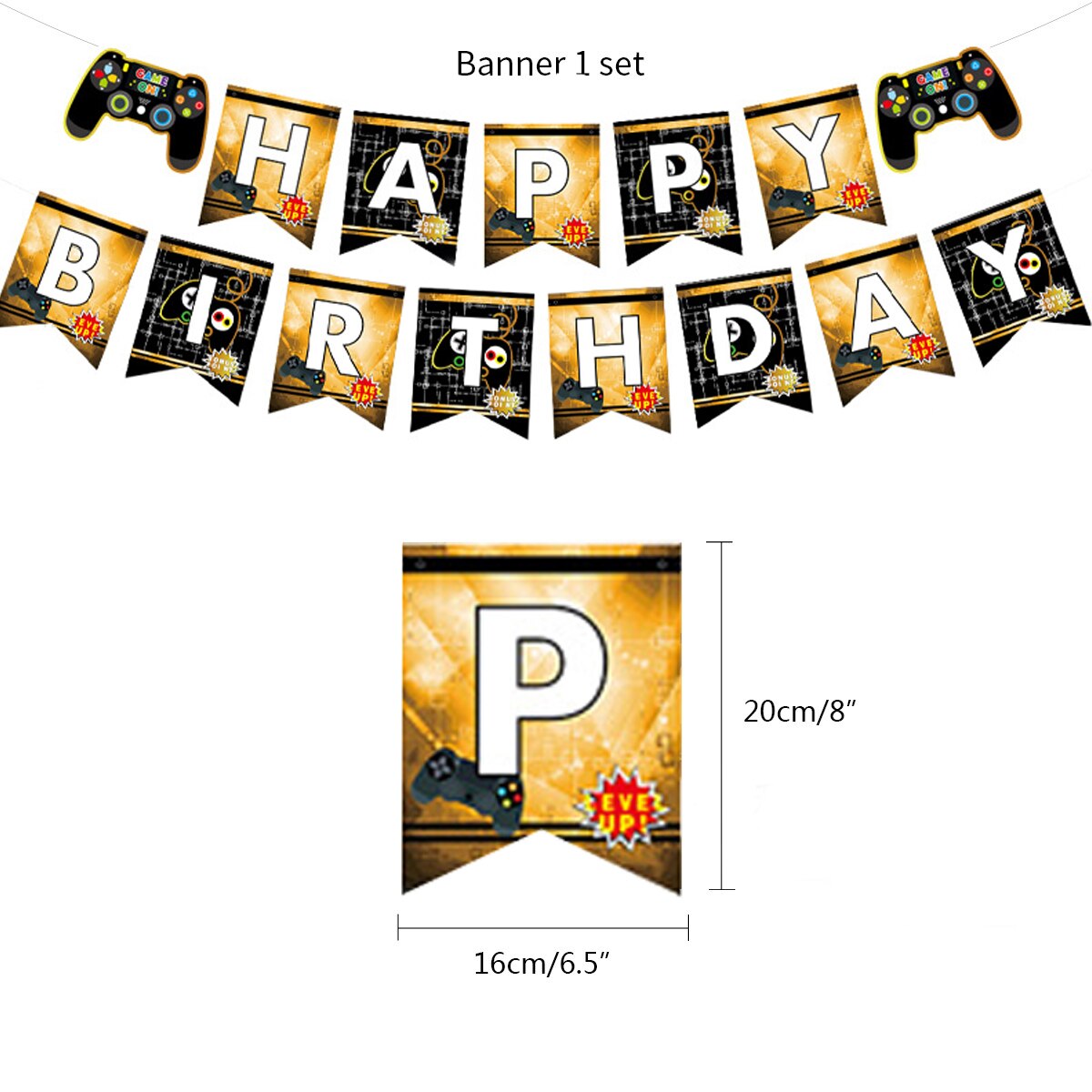 GAME Theme Birthday Party Decoration Black Gold Latex Balloon Set letter Banner Boy Game Fans Supplies 