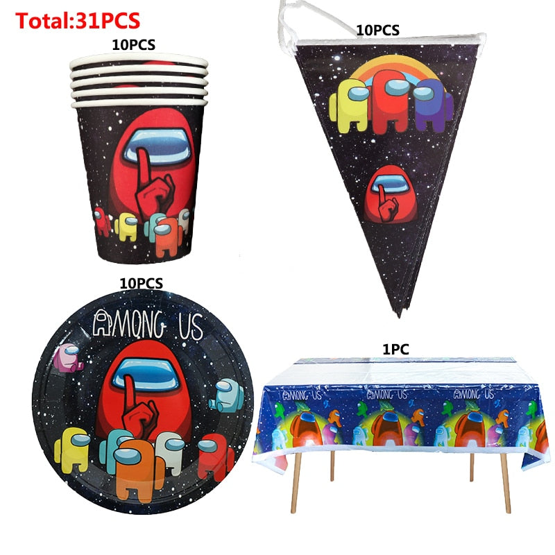 People Among Birthday Party Decoration Tableware Disposable Plates Balloons Set Baby Shower Supplies Decor Background 