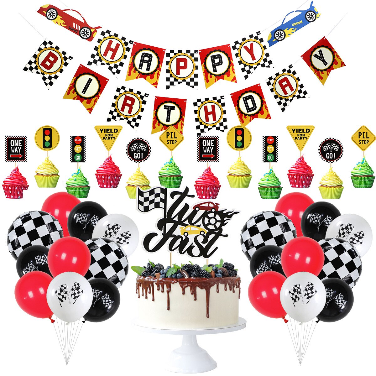 Racing Car Theme Birthday Party Decoration Balloons Set Banner Cake Topoper Boy st nd rd Supplies 