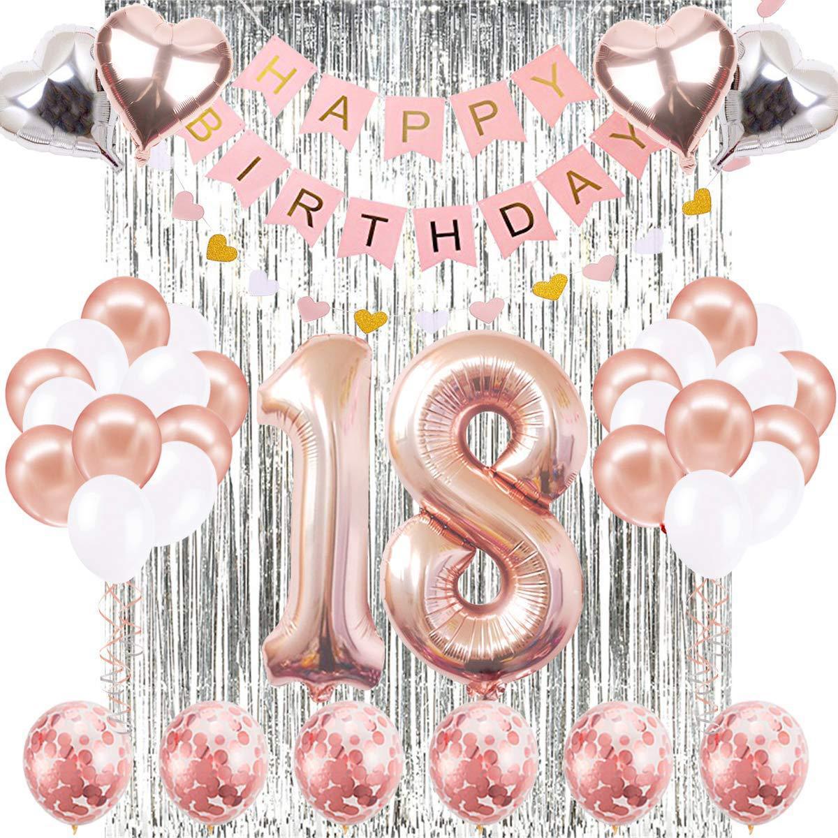 Rose Gold Silver Foil Confetti Balloon Set Banner Curtain Women th Birthday Party Decoration Supplies Inflatable Decorations