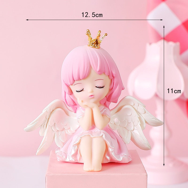 Angel Wing Girl Cake Topper Happy Birthday Decoration Rainbow Wedding Cupcake Toppers Baby Shower Party Favors Baking Accessorie 