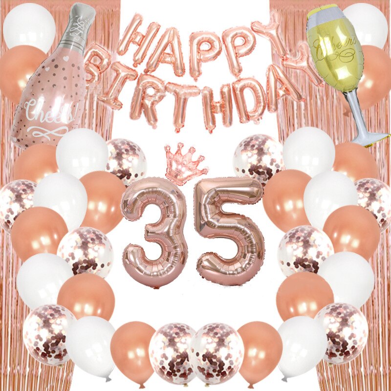 Rose Gold th Birthday Party Decoration Balloon Set Foil Confetti Banner Fringe Curtain 