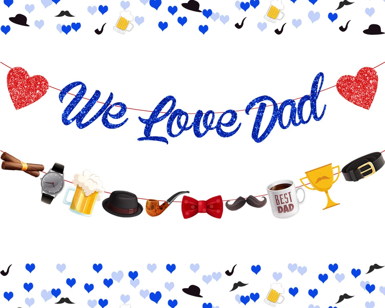 Father's Day Party Decorations Love Dad Banner Blue Glitter Best Ever Father’s Supplies 