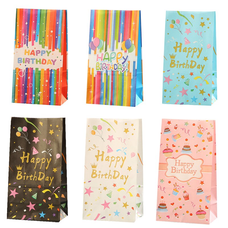 pcs Happy Birthday Gifts Bag Flower Pattern Kraft Paper Bags Candy Cake Packaging Boy Girl Anniversary Party Supplies 