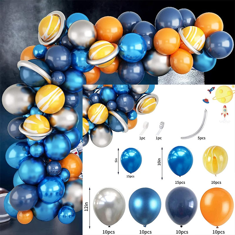 Space Theme Balloon Arch Garland Kit Agate Metallic Blue Silver Latex Ballon Baby Shower Kids Boy Happy Birthday Party Supplies Inflatable Decorations