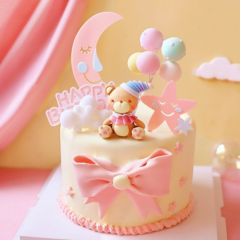 Cartoon Lovely Bear Birthday Party Star Moon Cake Topper Child Theme Baby Dessert Decoration Baking Cakes 