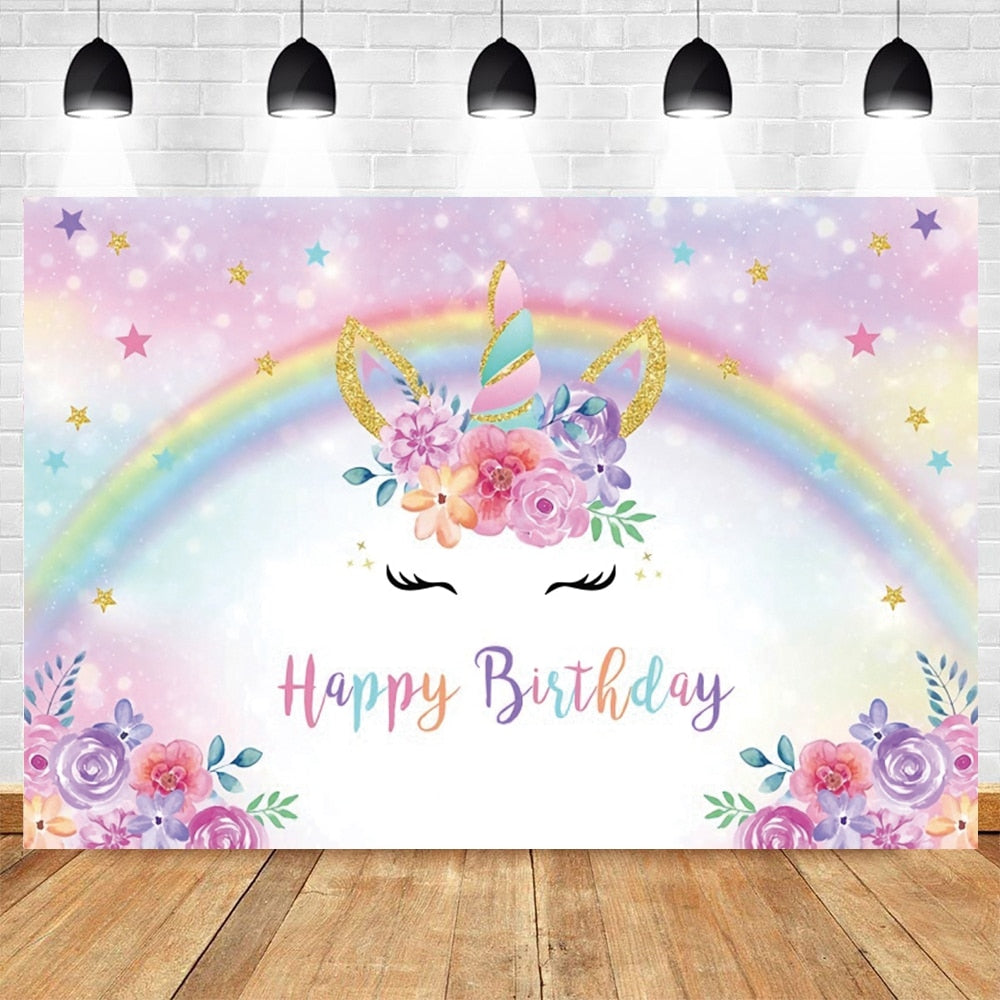 Rainbow Unicorn Backdrop Newborn Baby Shower Birthday Party Decor Photography Background Photophone Studio Shoots Photographic 