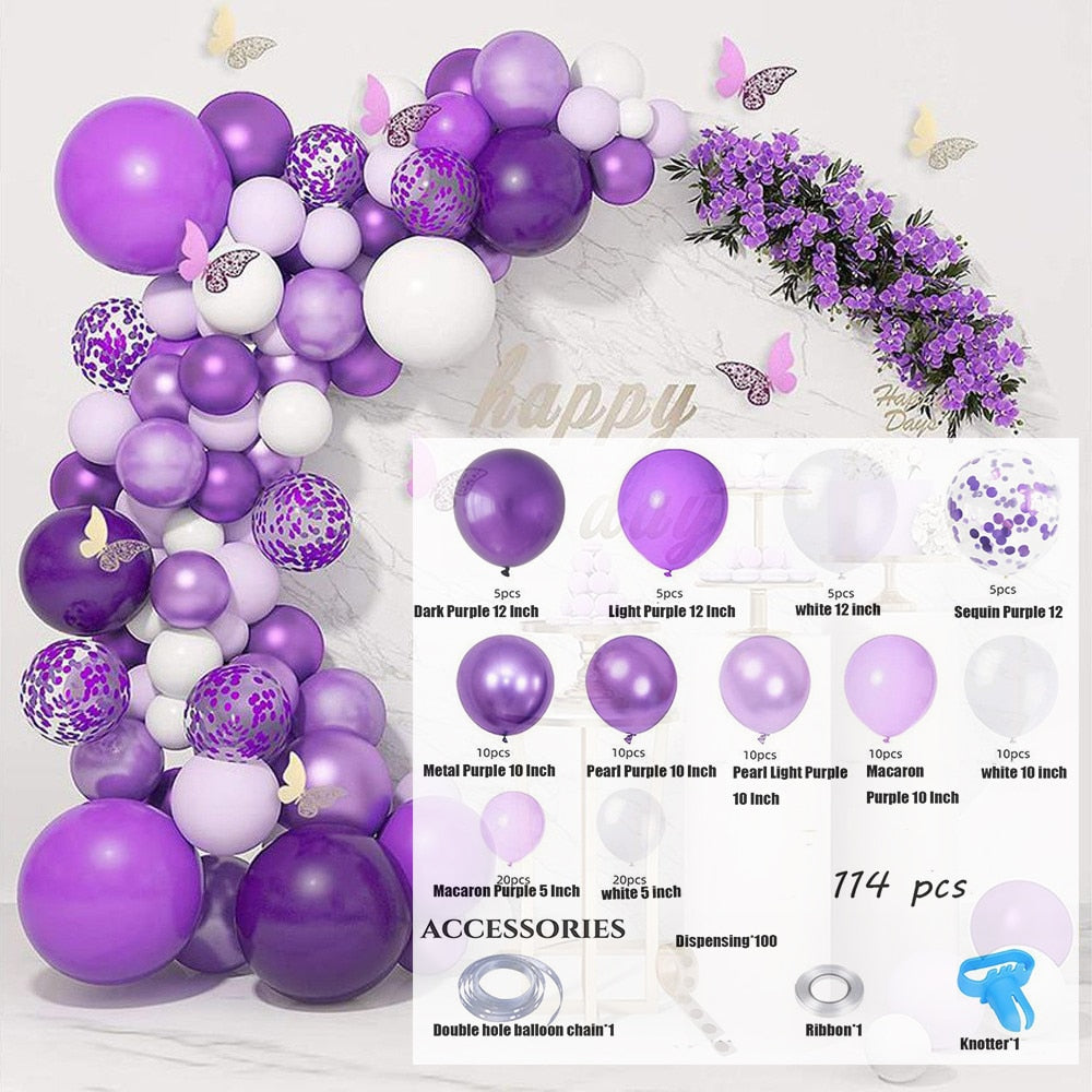 Purple Balloon Garland Arch Kit Rose Gold Latex Wedding Birthday Party Decor Kids Baby Shower Girl Supplies Inflatable Decorations