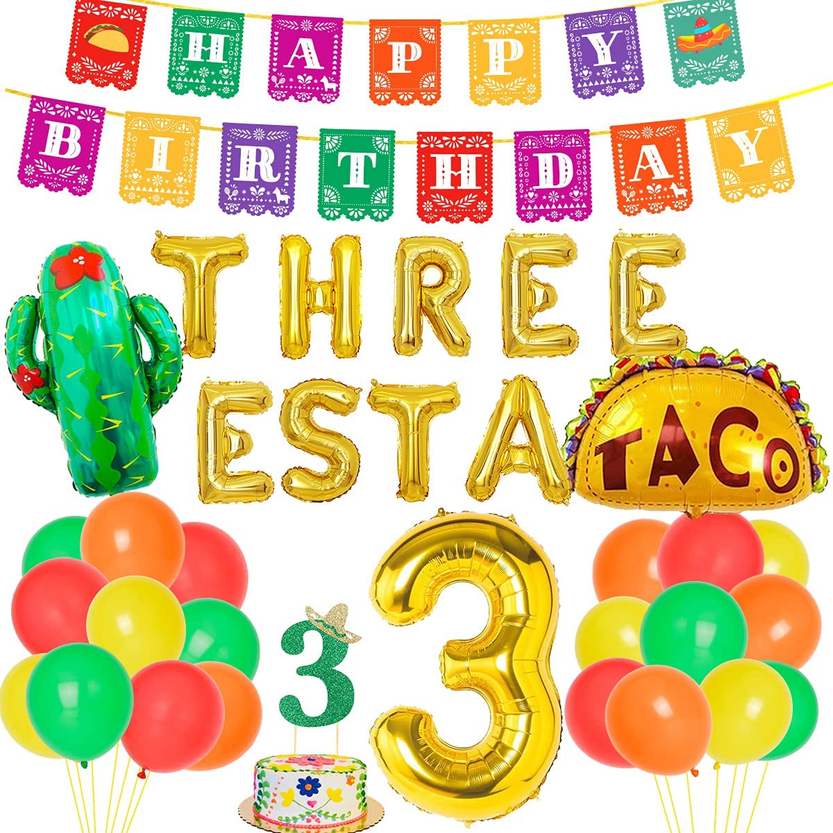 Mexican Themed Party Decorations Golden Balloon Set Happy Birthday Banner Cake Topper th Supplies 