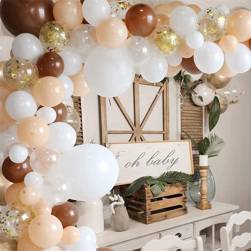 Brown Balloon Garland Party Decoration White Confetti Gold Leaf Set Baby Shower Birthday Inflatable Decorations