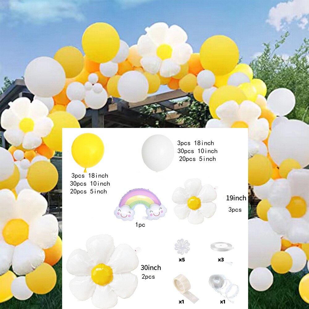 Daisy Party Decorations Set White Yellow Flower Balloon Garland Arch Boho Baby Girl Birthday Inflatable