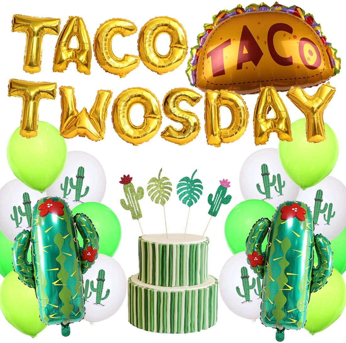 Fiesta Theme Party Decorations Taco Twosday Cactus Foil Balloons Set Leaf Cake Topper nd Birthday Supplies 