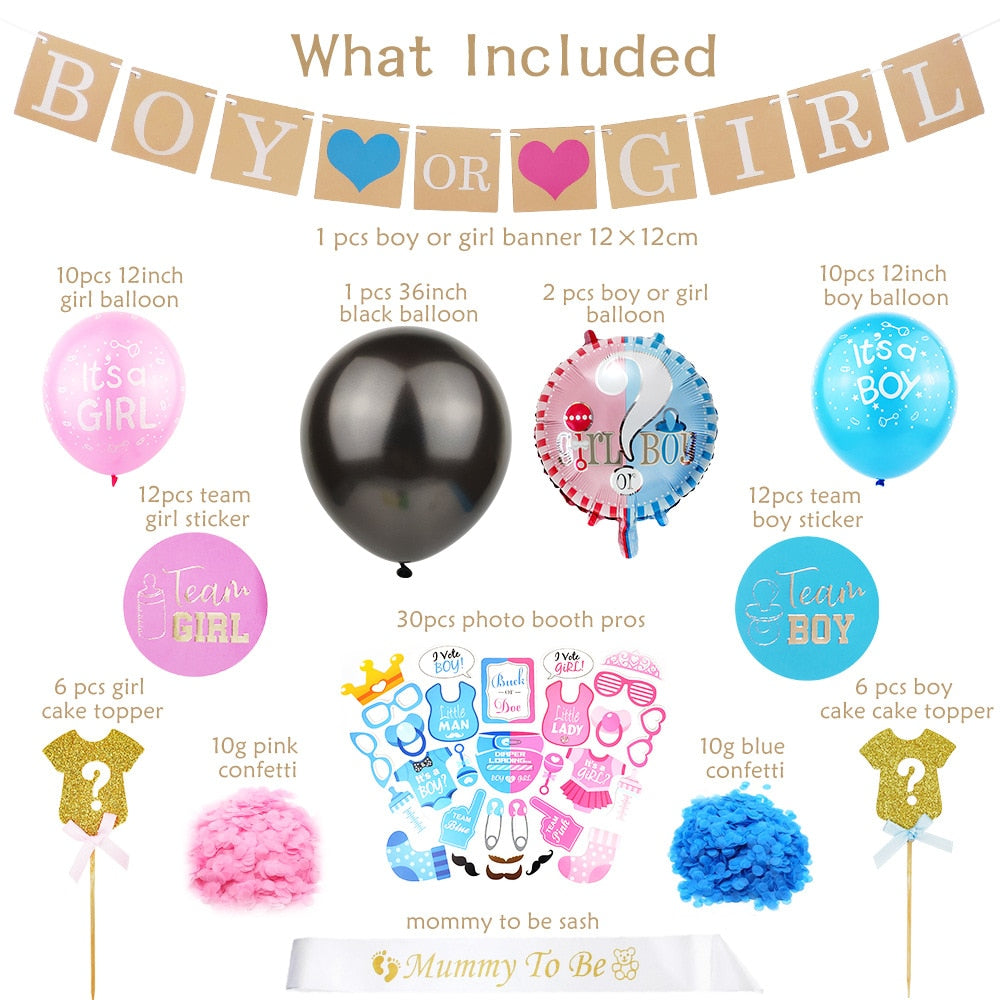 Baby Boy Girl Gender Reveal Party Decorations Balloon Blue Pink Arch Shower Mummy Sash Supplies 