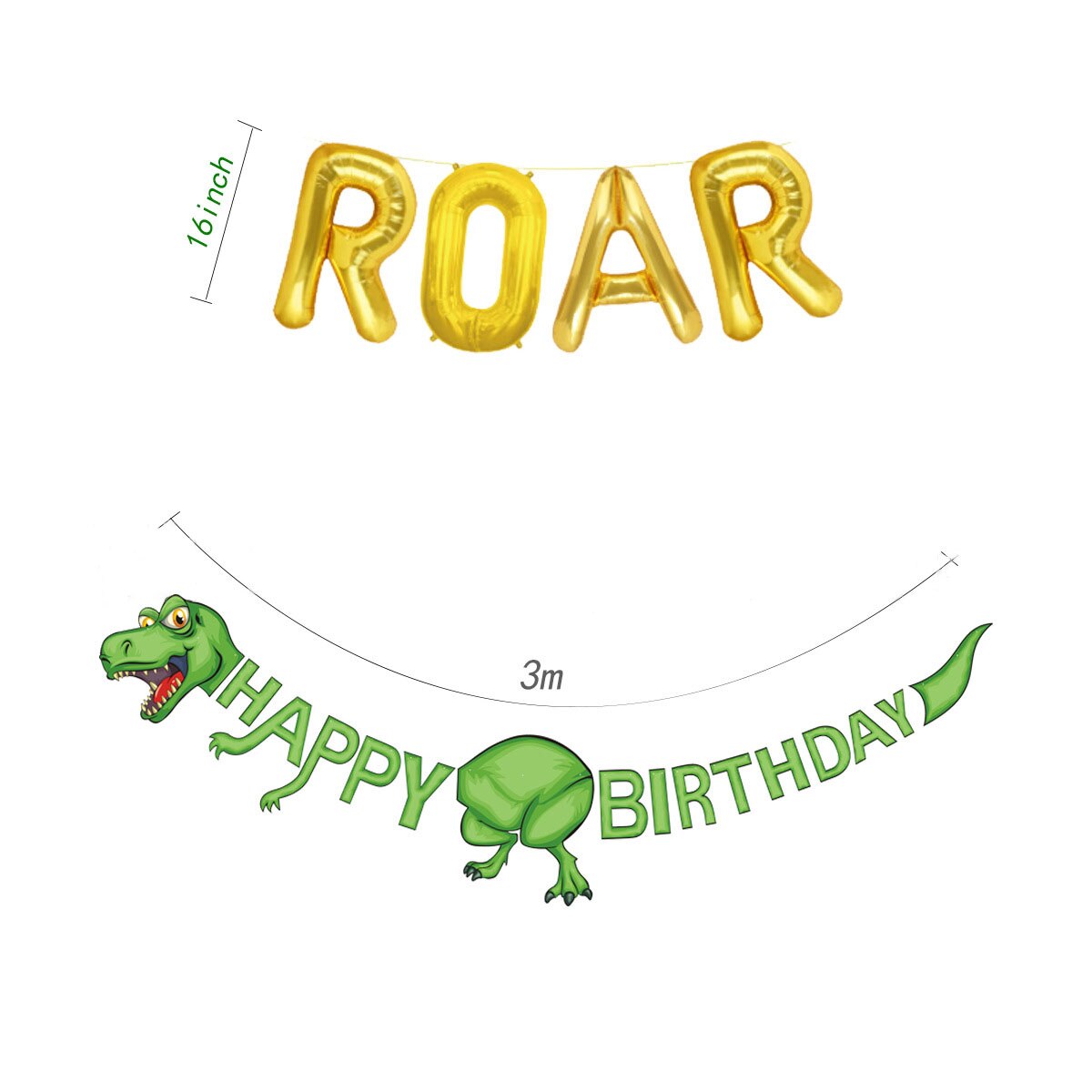 Yellow Green Confetti Balloons Set ROAR Foil Balloons Curtain for Dinosaur Themed Birthday Party Decoration Supplies PartyDecorHQ