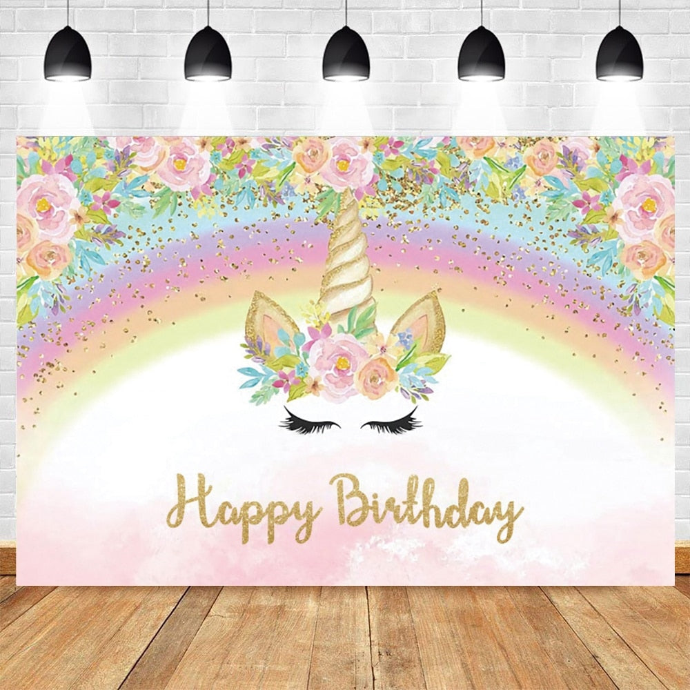 Rainbow Unicorn Backdrop Newborn Baby Shower Birthday Party Decor Photography Background Photophone Studio Shoots Photographic 