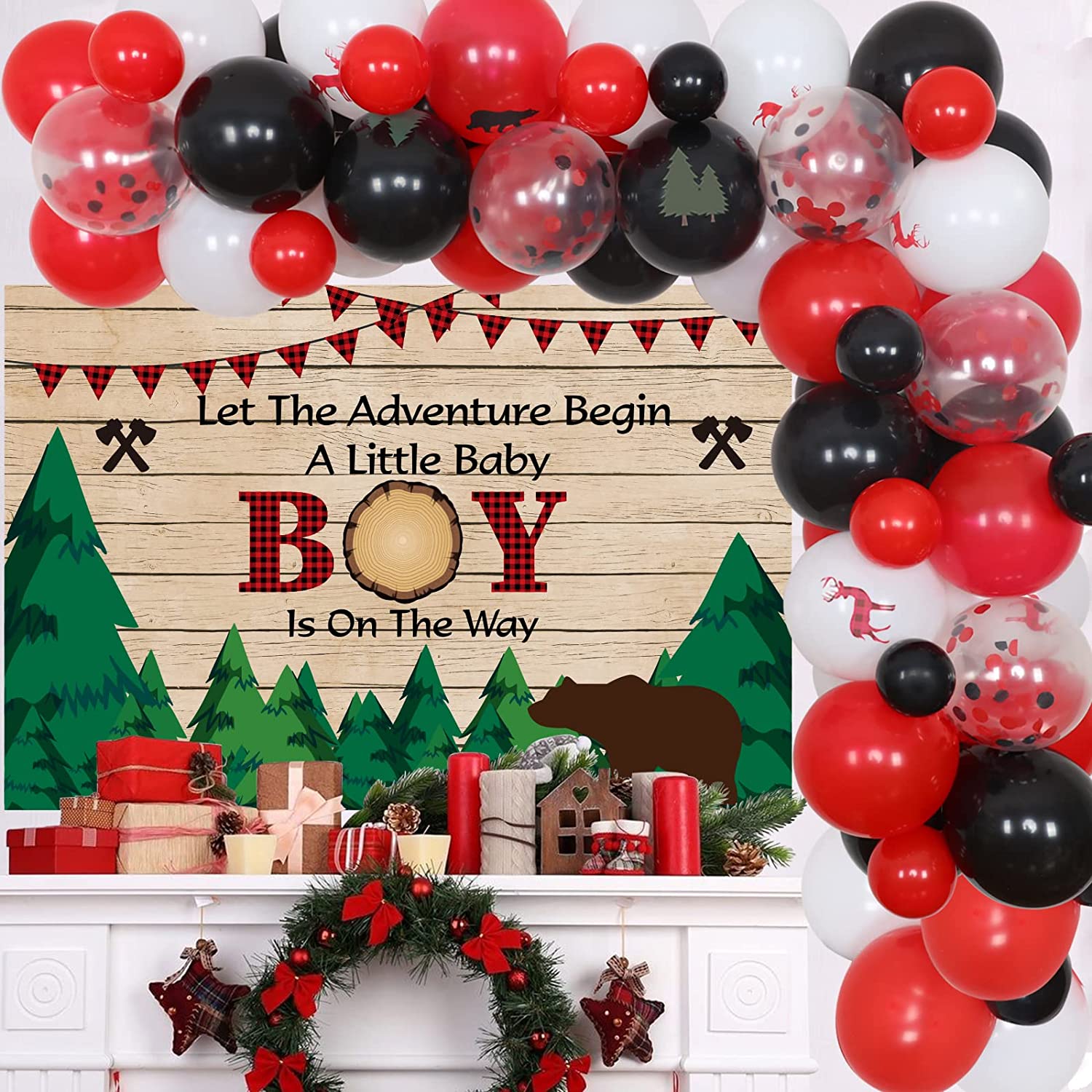 Party Decoration Red Black Balloons Garland Arch Kit for Woodland Hunting Theme Birthday Party Baby Shower Supplies PartyDecorHQ