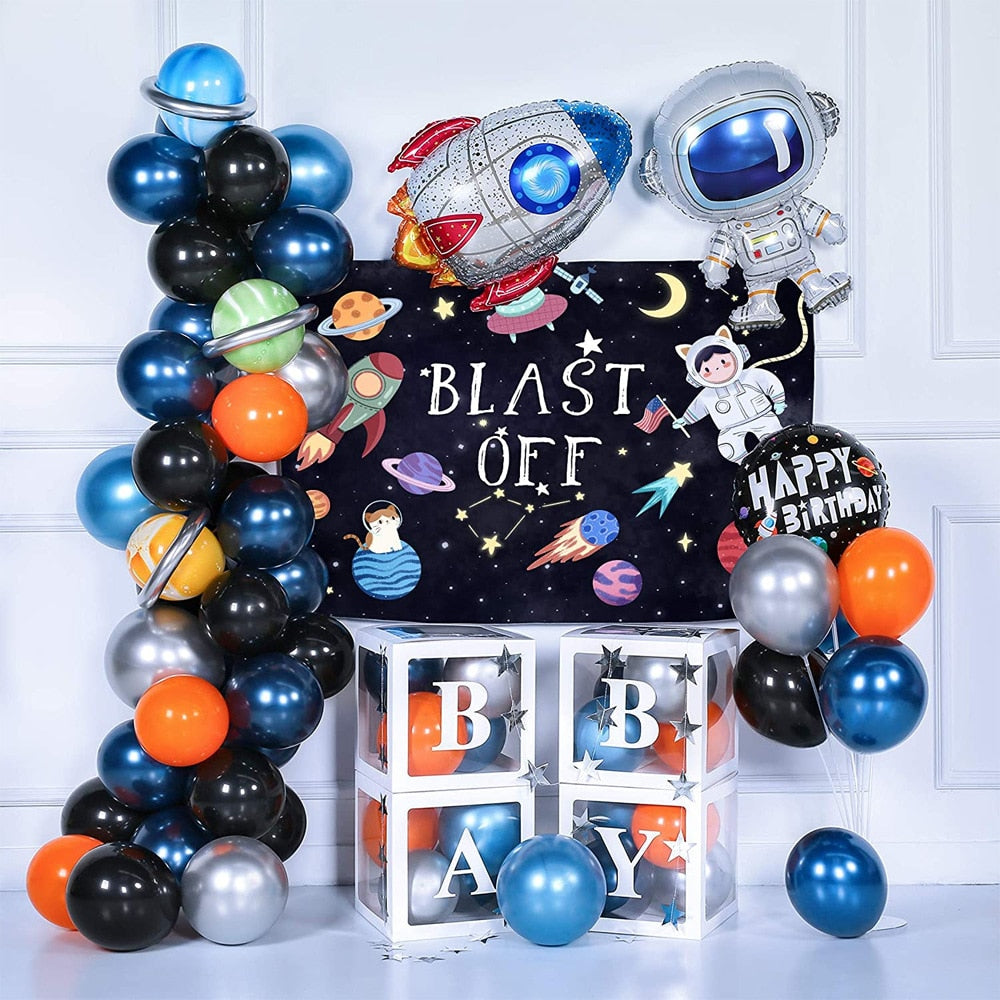 pcs Outer Space Balloons Garland Arch Kit Astronaut Rocket Foil Balloon Boy Birthday Party Decoration Baby Showe Globe Inflatable Decorations