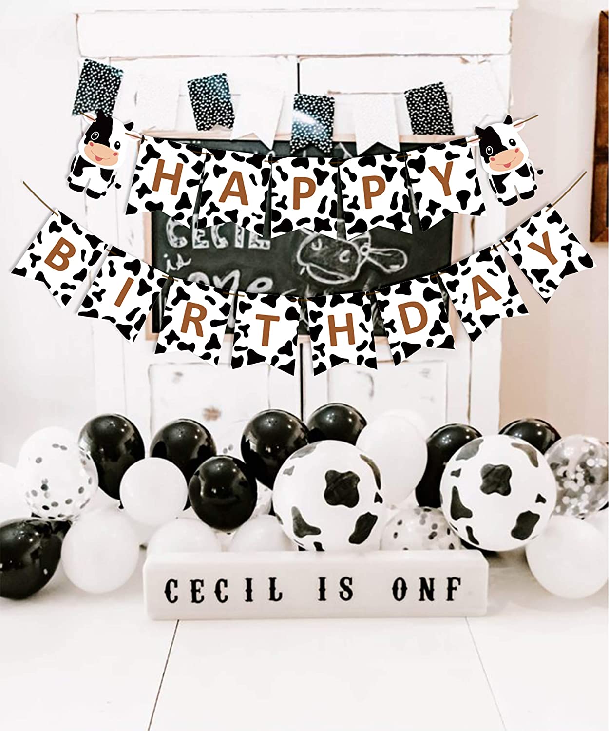 Farm Themed Party Decoration Black White Cow Happy Birthday Banner Child st nd rd Supplies 