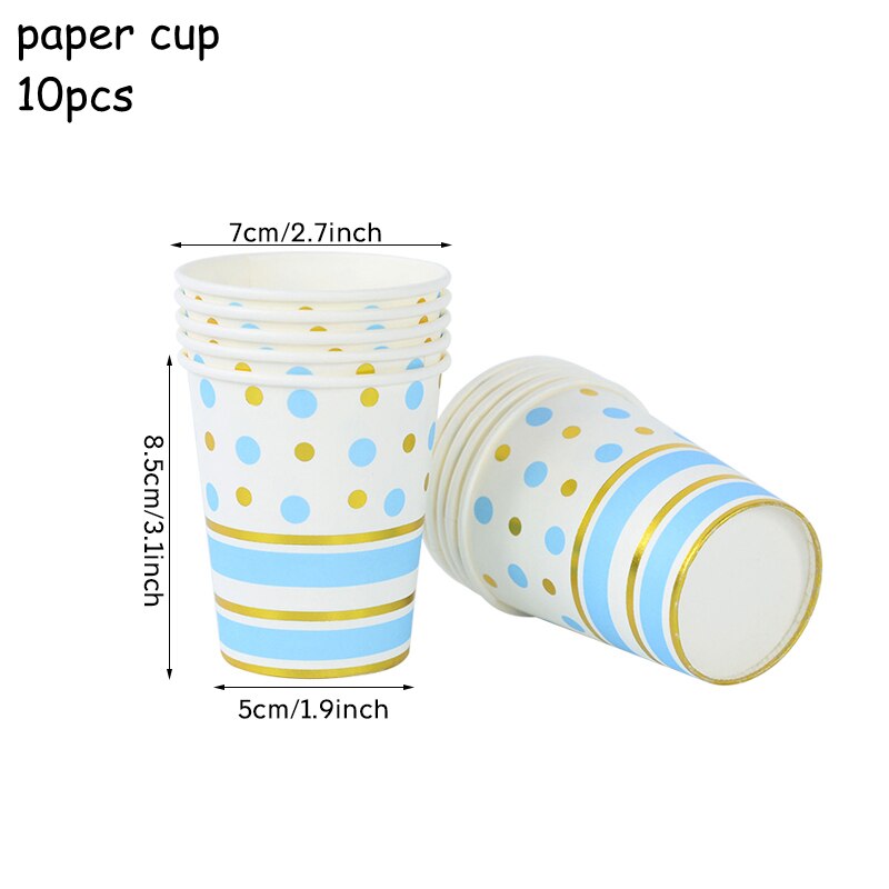 Blue Gold Dot Stripe Disposable Tableware Set Birthday Paper Plate Cup Napkin Wedding Party DIY Decorations Baby Shower Supplies 