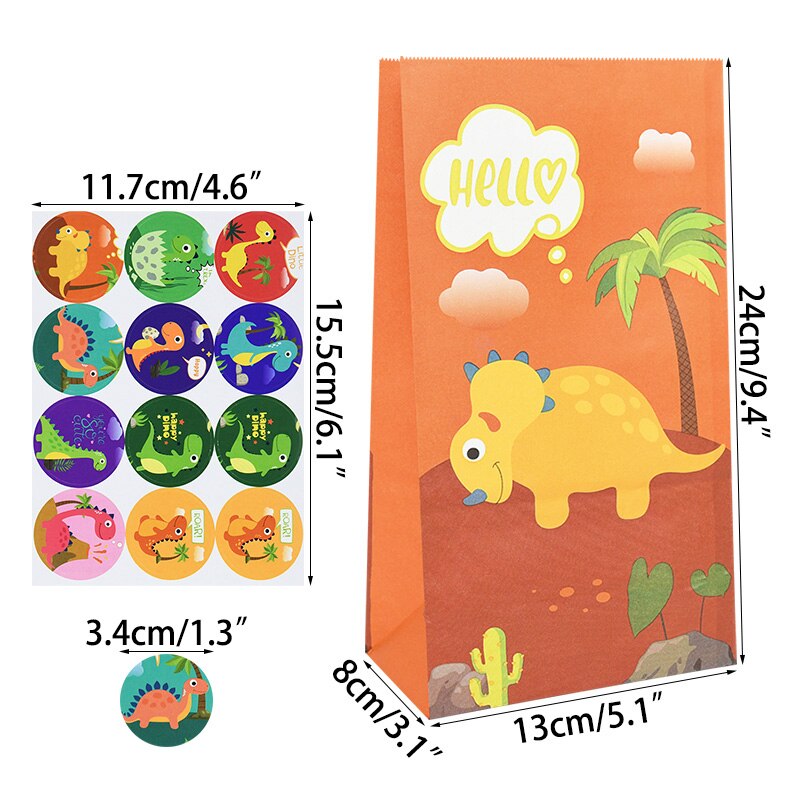 pcs Cute Dinosaur Packaging Bags Kids Birthday Party Gift Bag Paper Candy Favor Boxes Sticker Dino Decor 