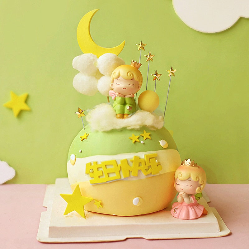 Prince Princess Cake Decoration Happy Birthday Boy Girl Topper Resin Star Moon Child Like Decorate Party Gift 