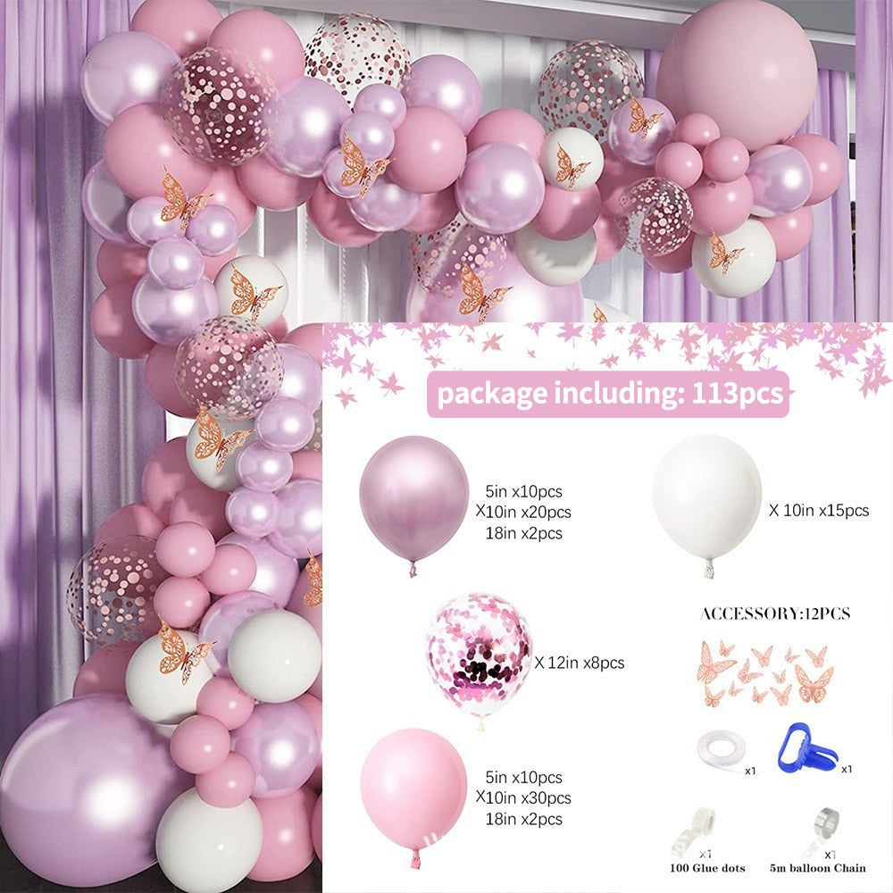 Purple Balloon Garland Arch Kit Rose Gold Latex Wedding Birthday Party Decor Kids Baby Shower Girl Supplies Inflatable Decorations