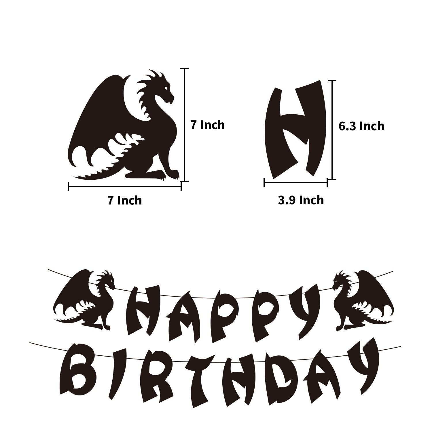 Dragon Theme Party Decoration Latex Balloons Set Black Happy Birthday Banner Cake Topper Boy Supplies 