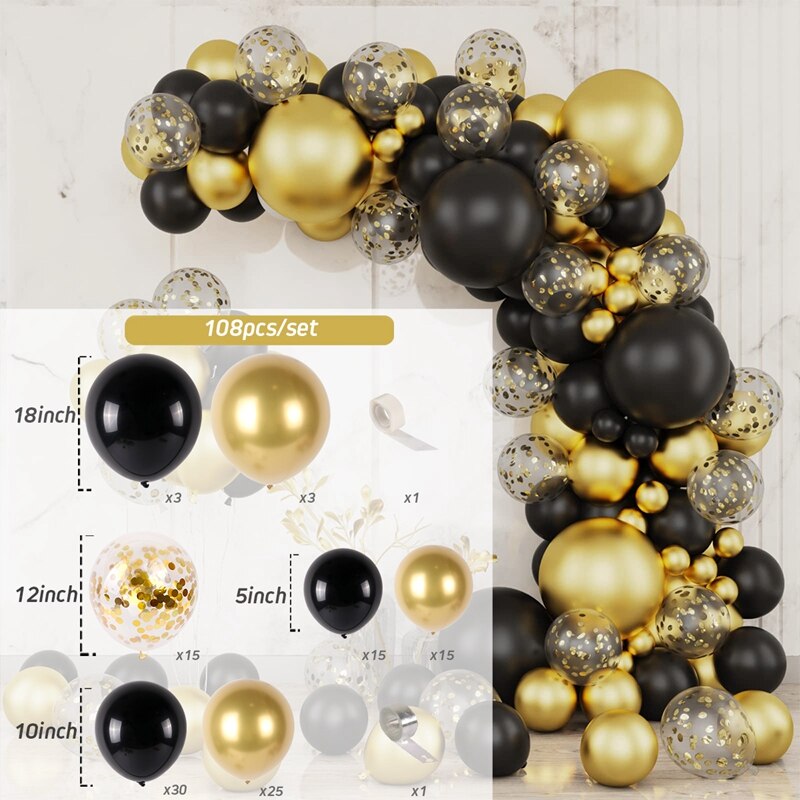 Black Gold Balloon Garland Arch Happy Birthday Party Decoration Kids Graduation Latex Baloon Wedding Decor Inflatable Decorations