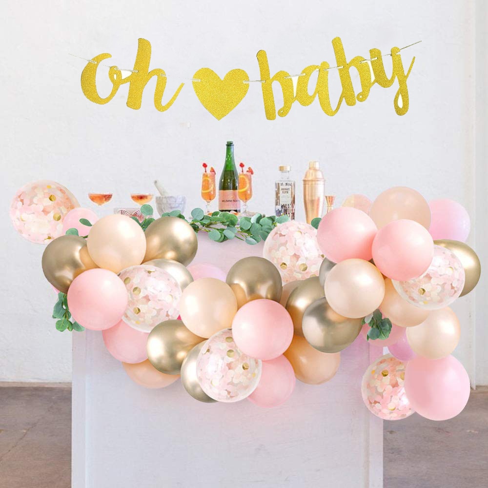 Pink Balloon Garland Arch Kit Gold Oh Baby Banner for Girls Birthday Party Gender Reveal Party Decorations Supplies PartyDecorHQ