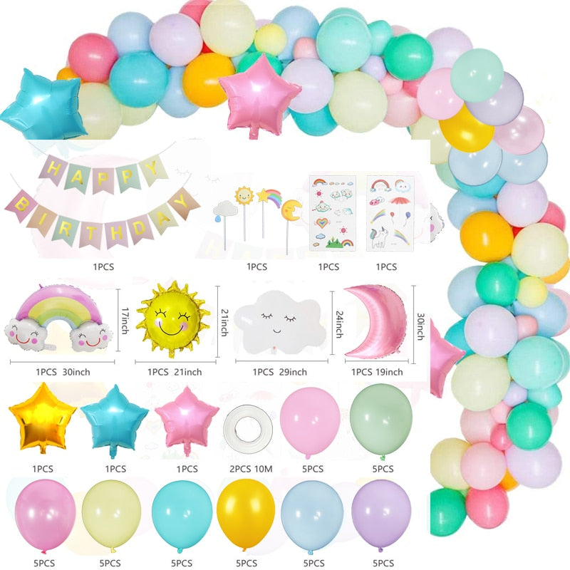 Sky Theme Pastel Balloon Arch Kit Star Rainbow Clouds Moon Sun Happy Banner Baby Kids Birthday Decoration Girl Inflatable Party Decorations