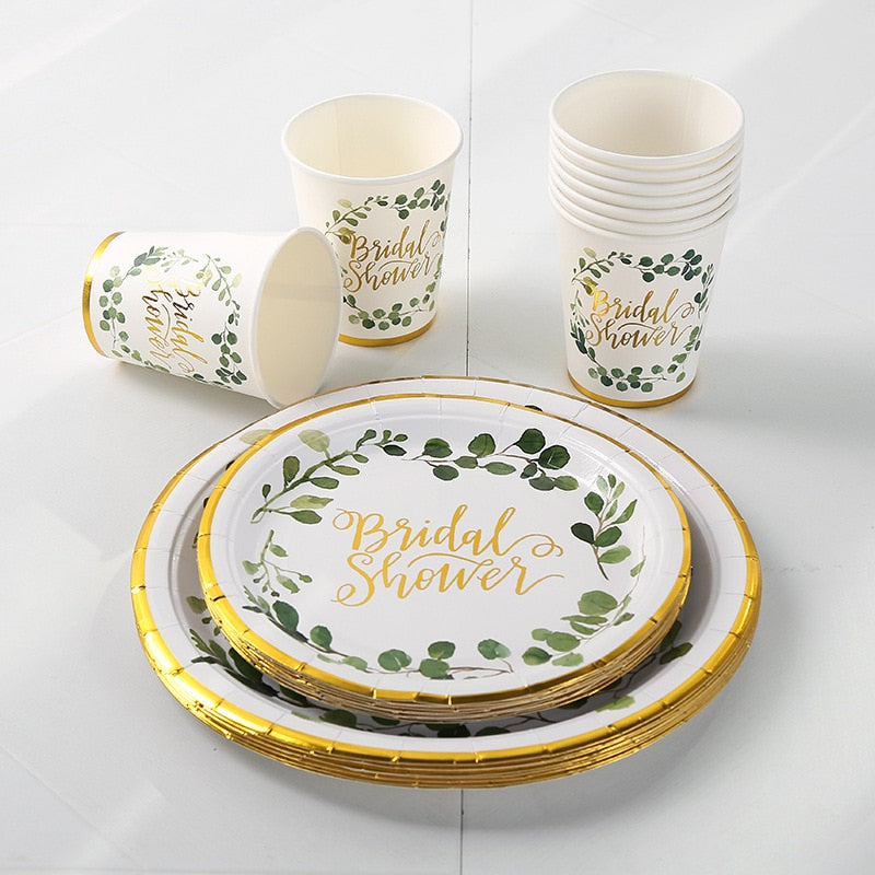 Bridal Shower Bronzing Disposable Tableware Set Paper Plate Cup Wedding Engagement Party Decoration Supplies 