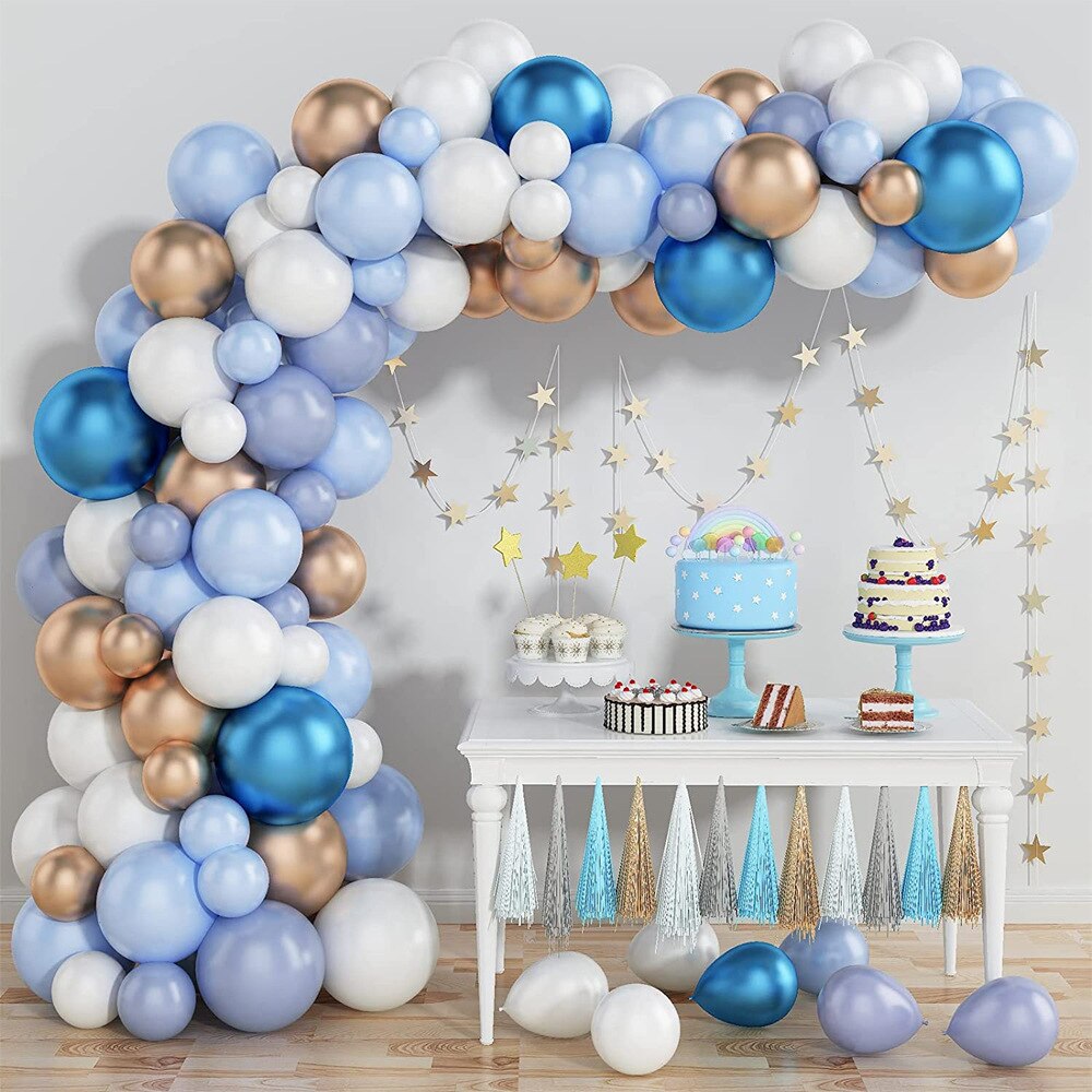 pcs Birthday Balloon Garland Arch Kit Blue Champagne Metallic Baloon Wedding Party Decoration Baby Shower Gender Reveal Globes Inflatable Decorations