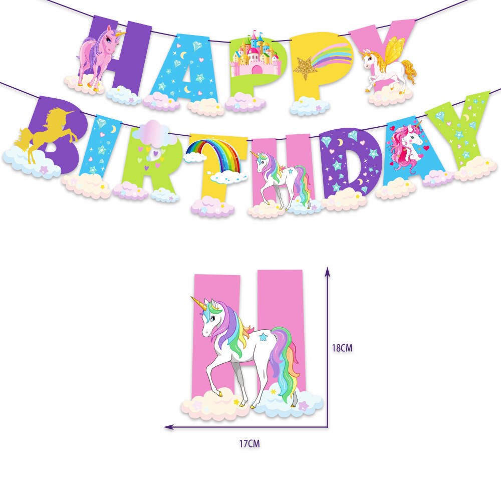 Unicorn Theme Party Decoration Happy Birthday Banner Blue Latex Balloon Cake Topper for Girls Birthday Party Supplies PartyDecorHQ