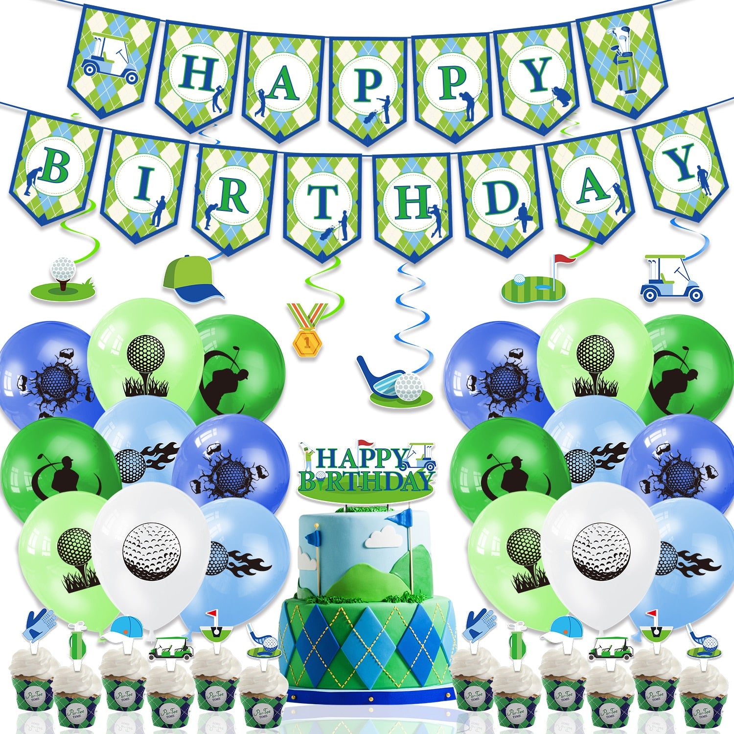 Golf Theme Birthday Party Decoration Latex Balloons Set Happy Banner Cake Topper Sport Supplies 