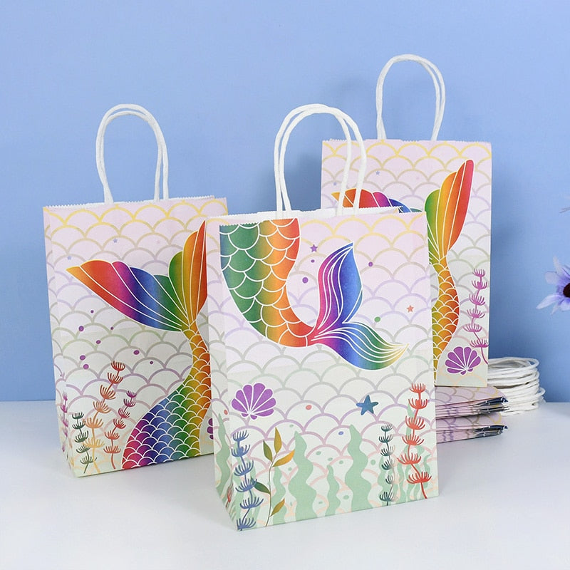 pcs Mermaid Tail Paper Bags Kids Happy Birthday Favors Candy Gifts Packaging Festival Party Baby Shower Deor Supplies 