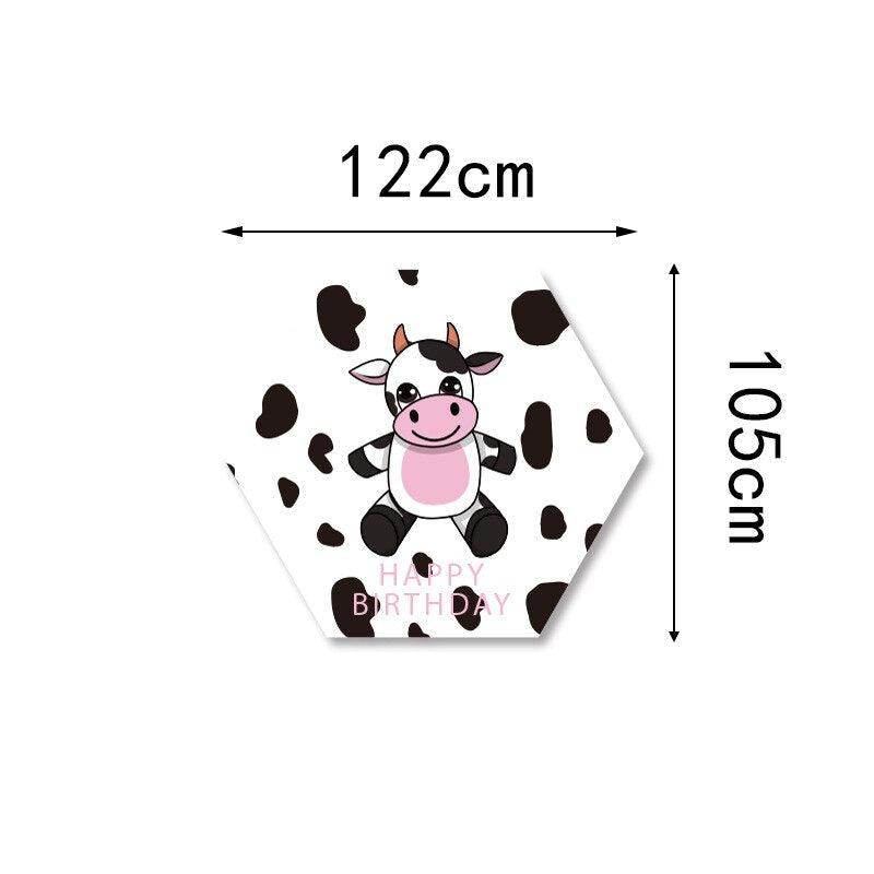 Cute Cow Pattern Balloons Happy Birthday Banner Cake Toppers Set Children's st Party Decoration Supplies 