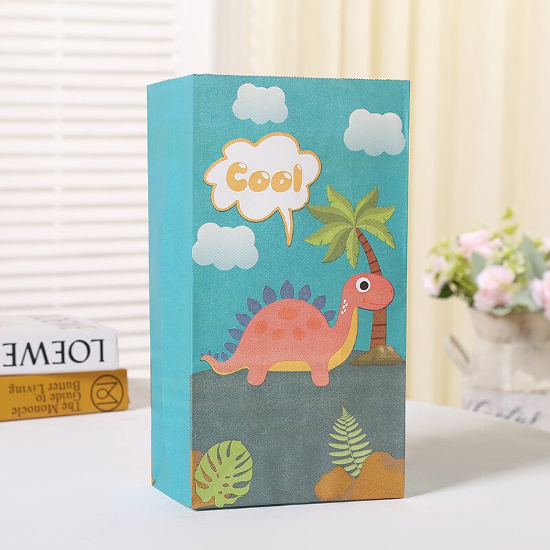 pcs Cartoon Dinosaur Gifts Bags Kraft Paper Candy Cooking Bag Packaging Jungle Birthday Decoration Baby Shower Guests Gift 