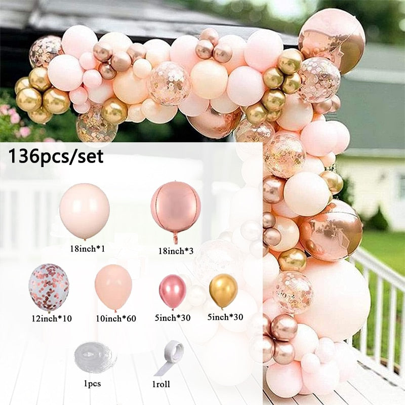 Rose Gold Balloon Garland Arch Kit With 18 Inch White Balloon Women Girls Birthday Party Wedding Hen Party Ballon Anniversaire PartyDecorHQ