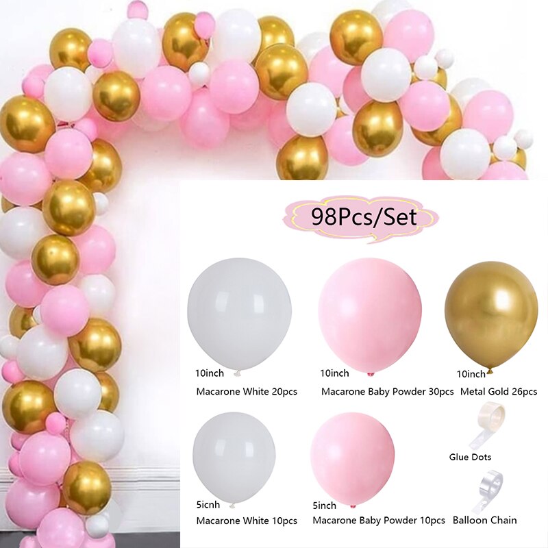 Balloons Arch Set Pink White Golden Birthday Party English Aluminum film Balloon Garland Baby Baptism Shower Decoration Inflatable Decorations