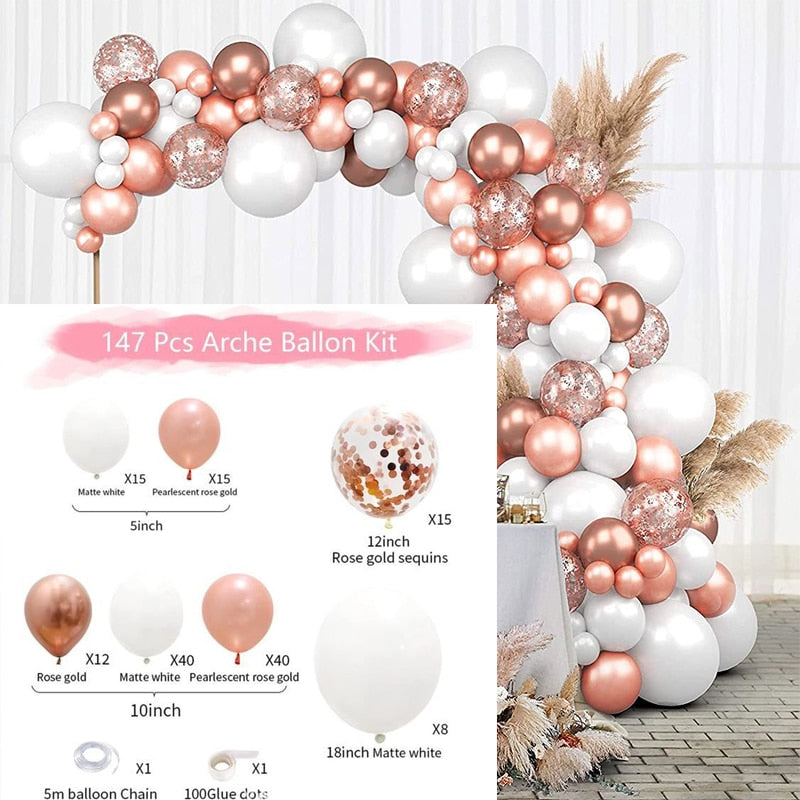 Rose Gold Balloon Garland Arch Kit With 18 Inch White Balloon Women Girls Birthday Party Wedding Hen Party Ballon Anniversaire PartyDecorHQ