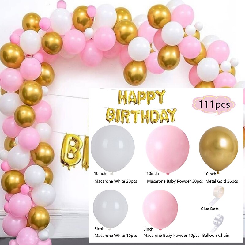 Balloons Arch Set Pink White Golden Birthday Party English Aluminum film Balloon Garland Baby Baptism Shower Decoration Inflatable Decorations