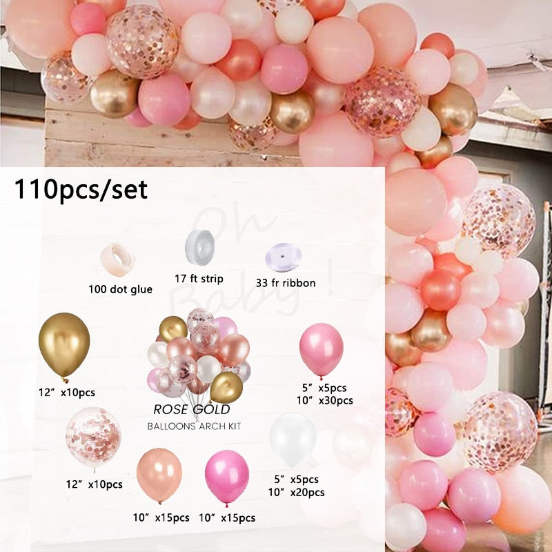 Rose Gold Balloon Garland Arch Kit With 18 Inch White Balloon Women Girls Birthday Party Wedding Hen Party Ballon Anniversaire PartyDecorHQ