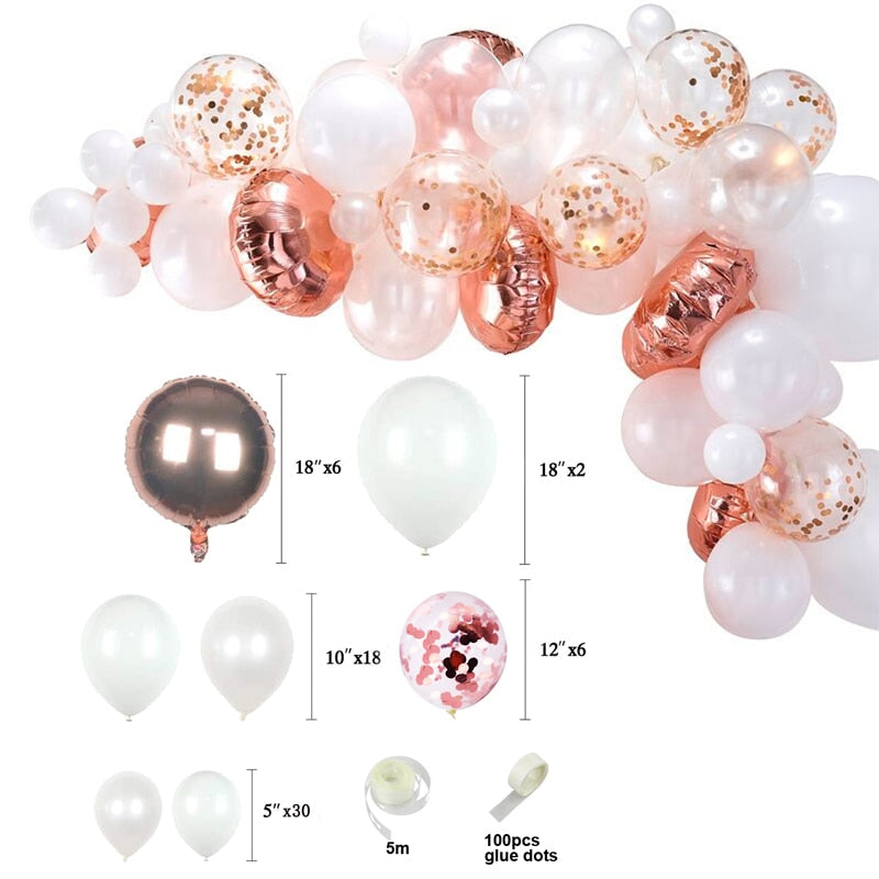 Rose Gold Balloon Garland Arch Kit With 18 Inch White Balloon Women Girls Birthday Party Wedding Hen Party Ballon Anniversaire PartyDecorHQ