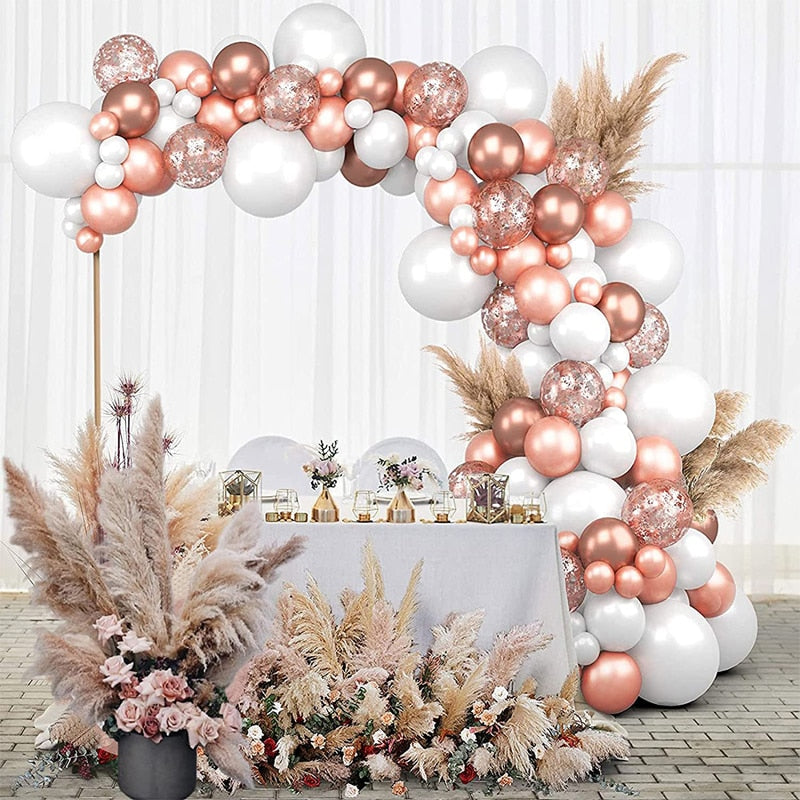 Rose Gold Balloon Garland Arch Kit With 18 Inch White Balloon Women Girls Birthday Party Wedding Hen Party Ballon Anniversaire PartyDecorHQ